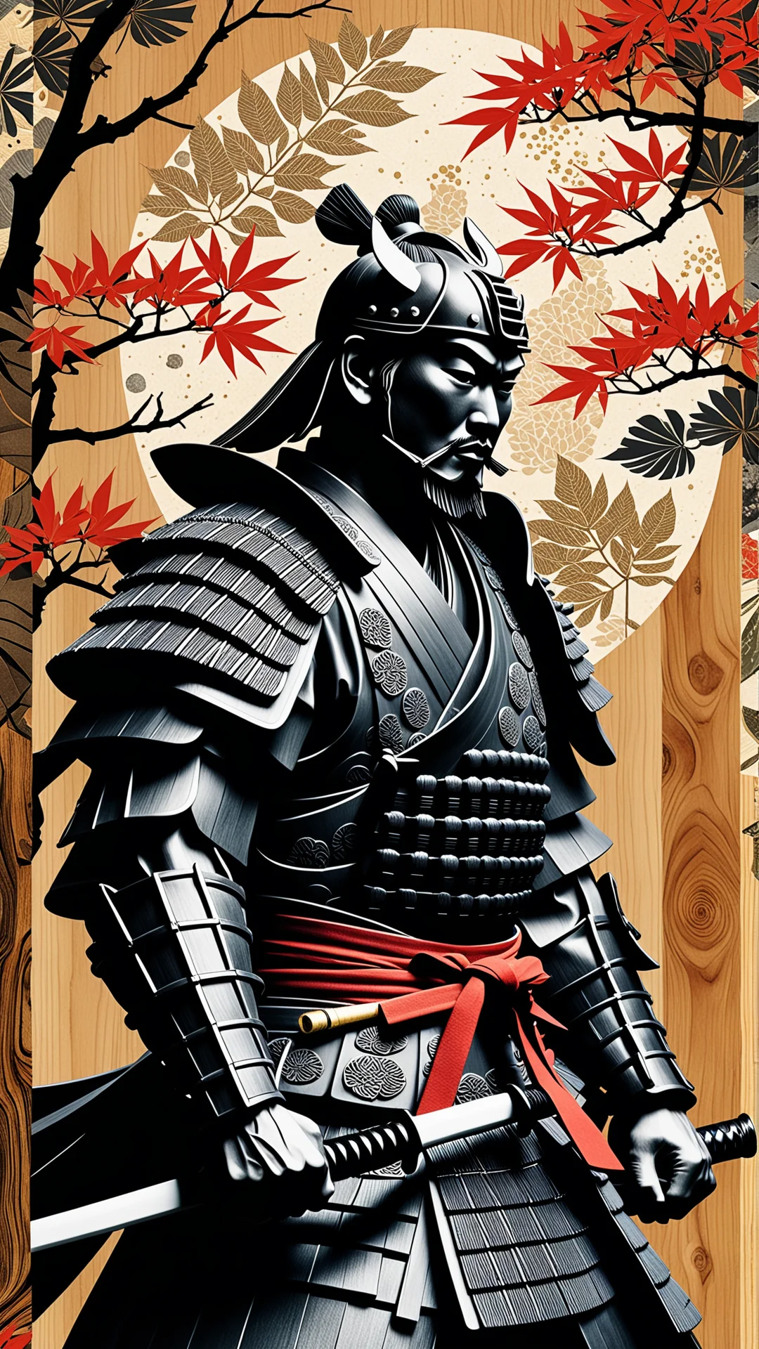 Artistic Samurai Collage: Nature Meets Modern Japanese Expression