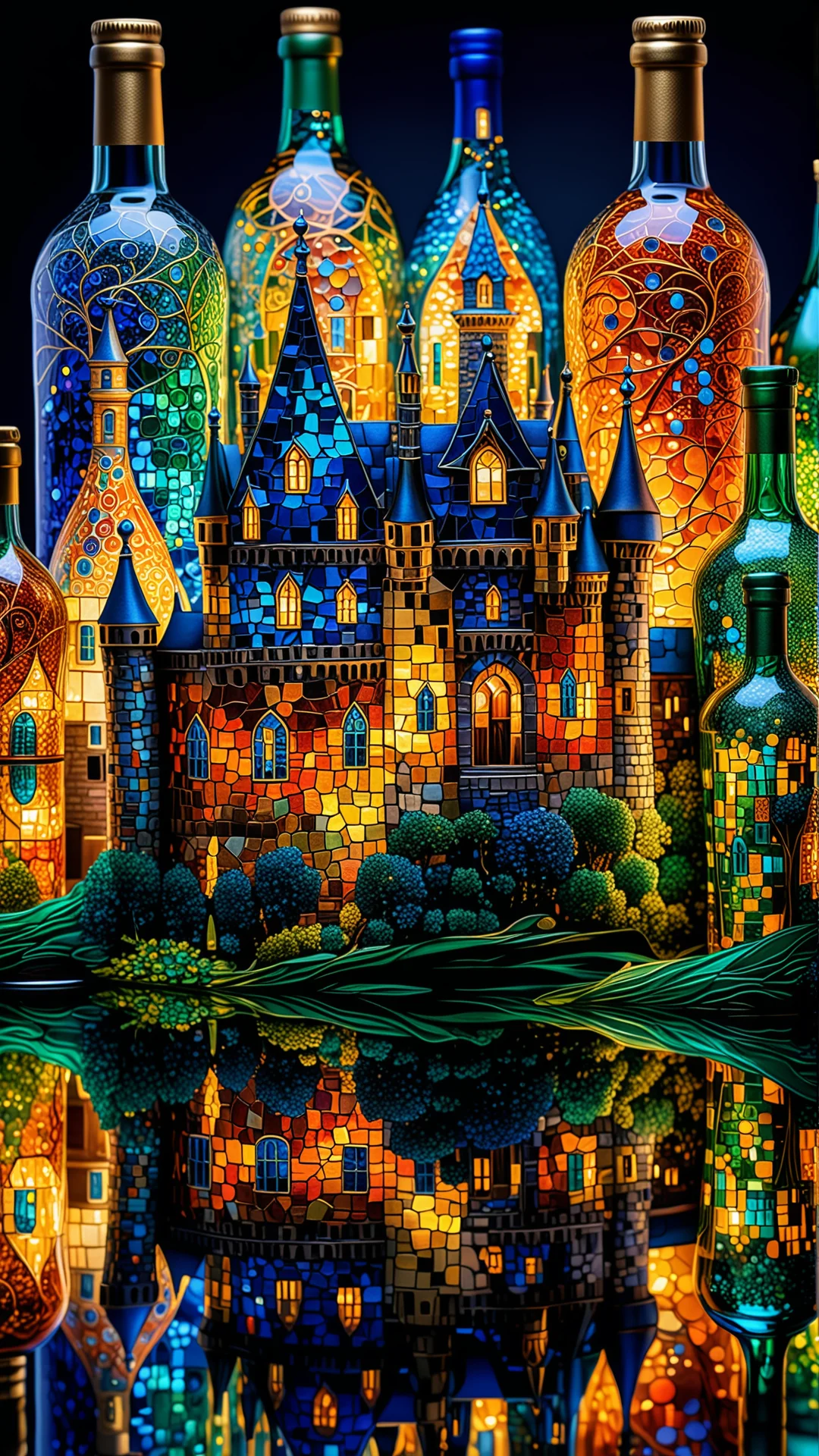 Whimsical Castle Reflected in Glass: A Neural Network Art Masterpiece