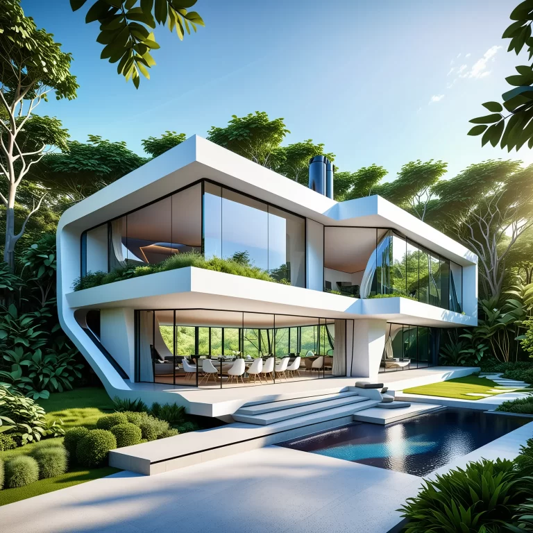 Futuristic Eco-Friendly House: Sleek Design Meets Nature and Art