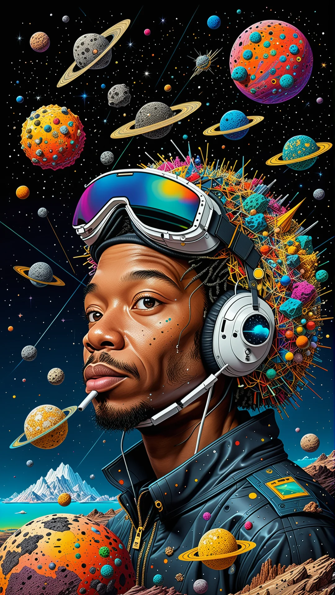 Whimsical Caricature Portraits in a Cosmic Landscape Artistry