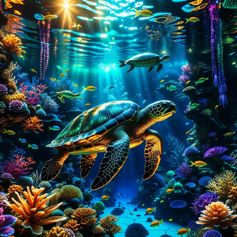 Majestic Turtle in a Surreal Underwater Mythical Realm