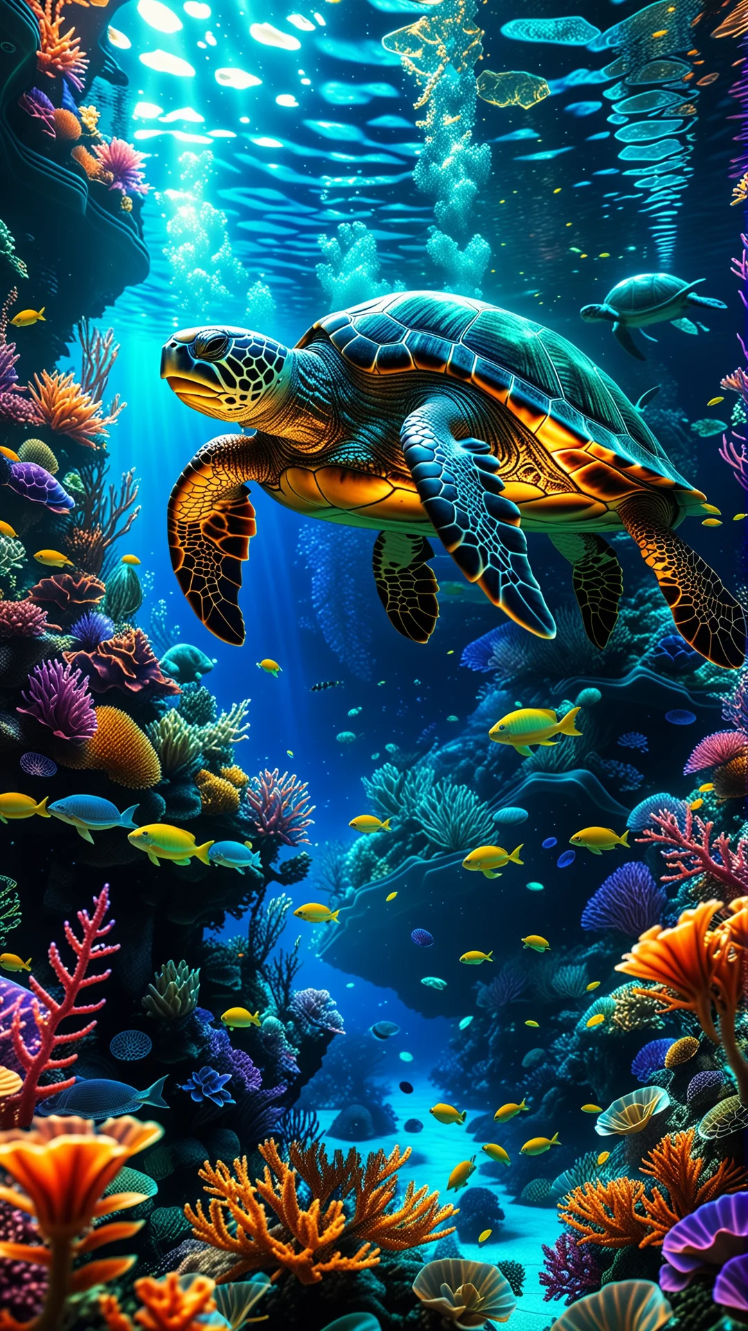 Majestic Turtle in a Surreal Underwater Mythical Realm