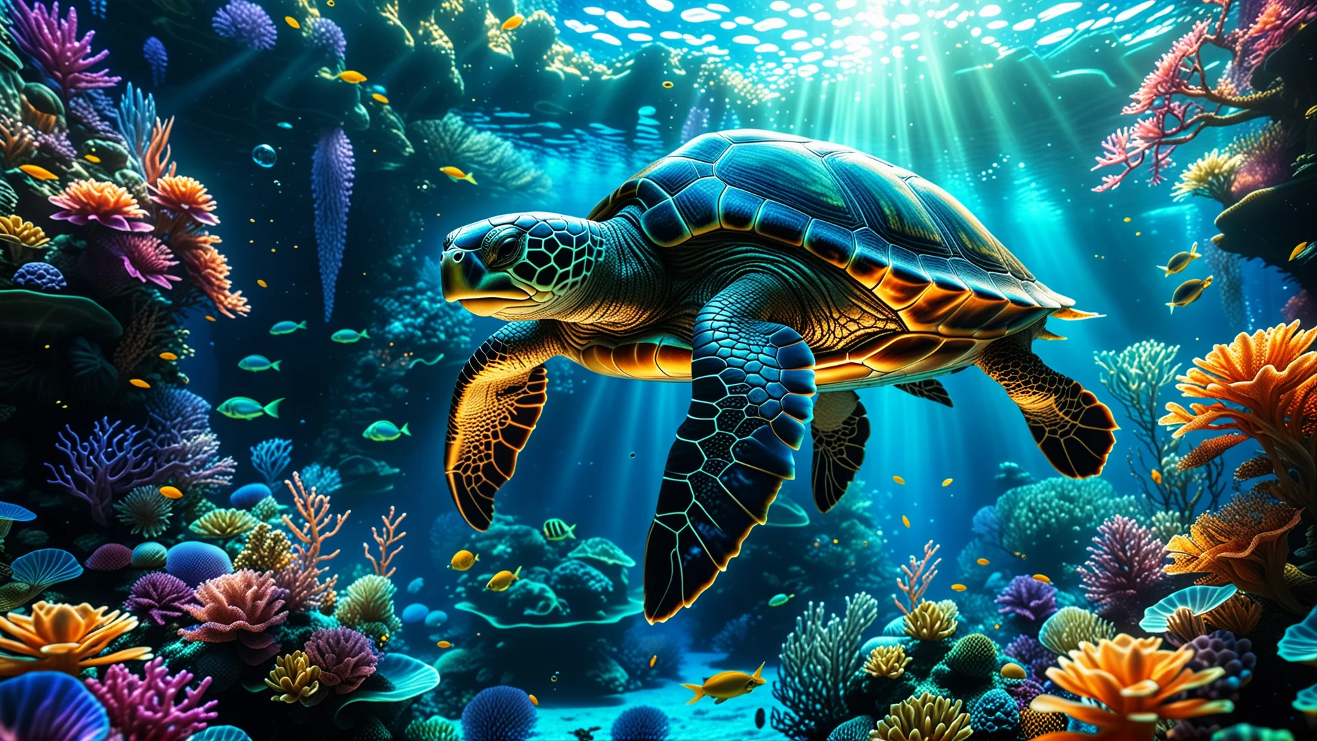 Majestic Turtle in a Surreal Underwater Mythical Realm