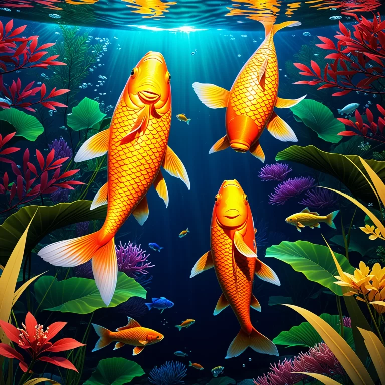 Vibrant Underwater Scene: Carp in Korean and Anime Styles