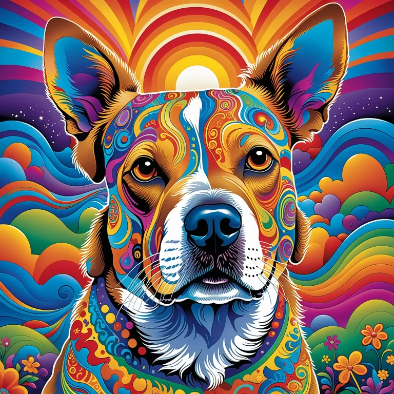 Psychedelic Dog Illustration: A Colorful Journey of Joy and Playfulness