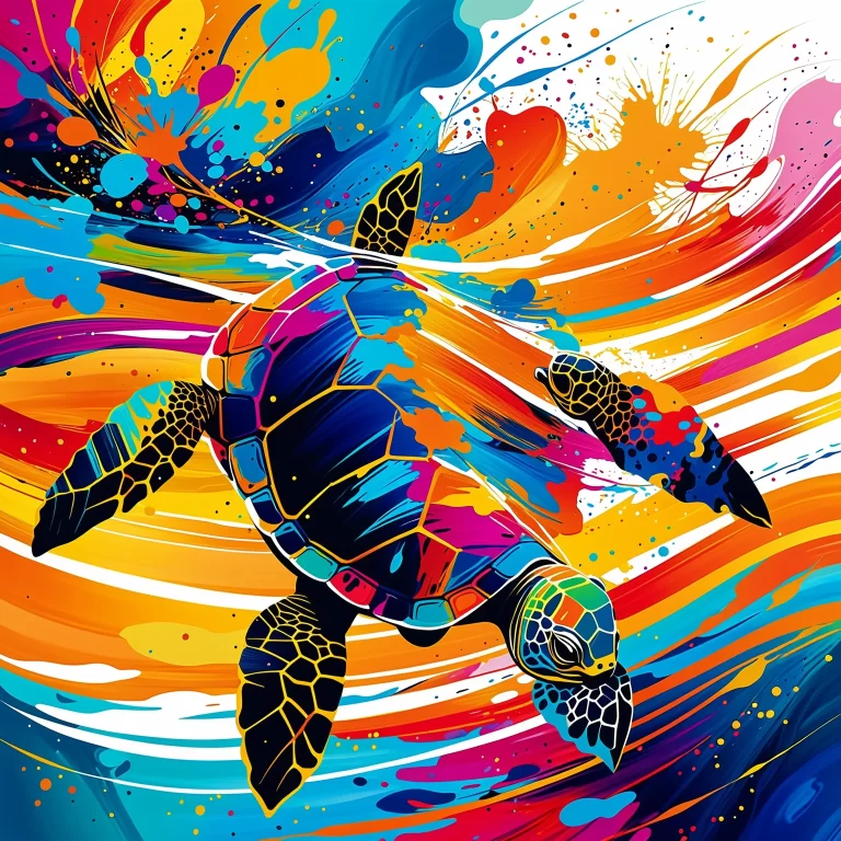 Abstract Expressionist Turtle Illustration in Vibrant Colors