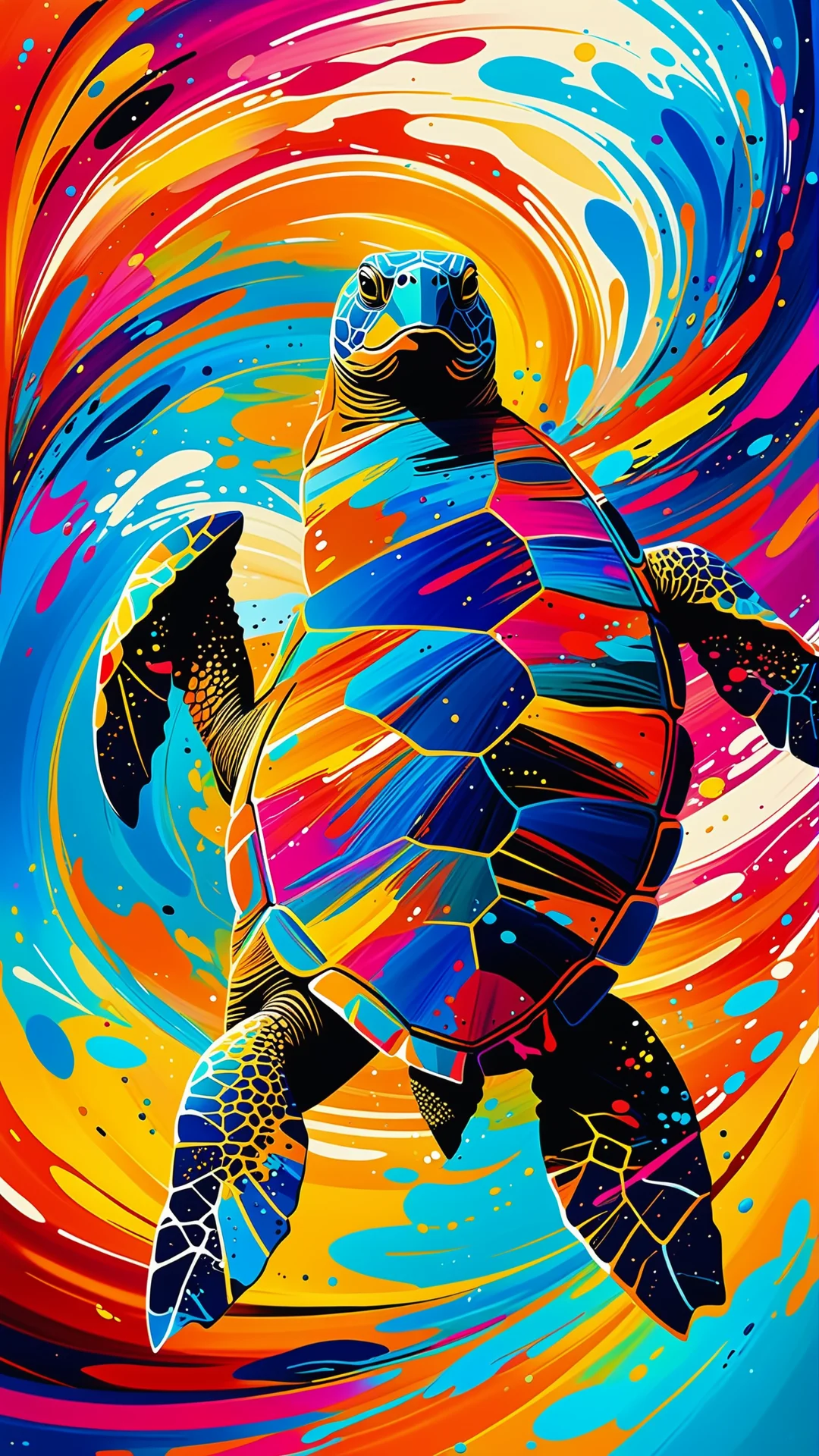 Abstract Expressionist Turtle Illustration in Vibrant Colors