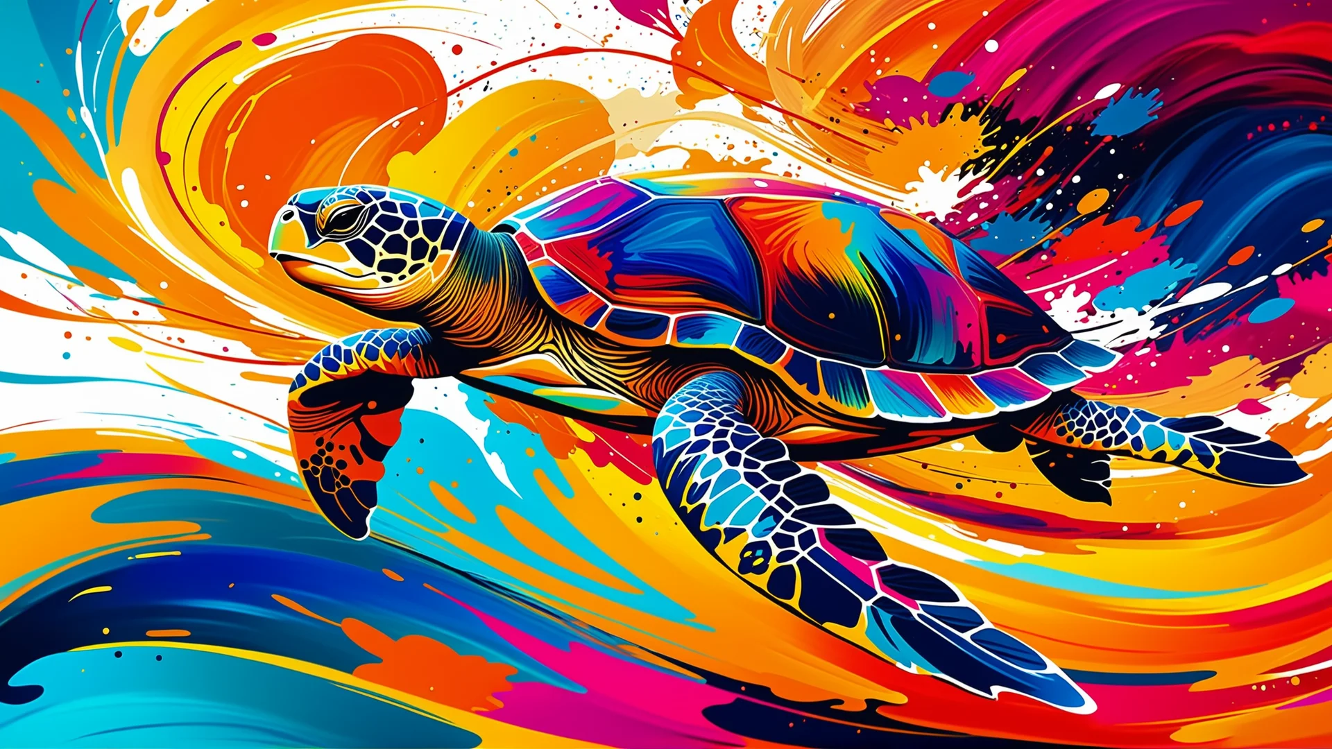 Abstract Expressionist Turtle Illustration in Vibrant Colors