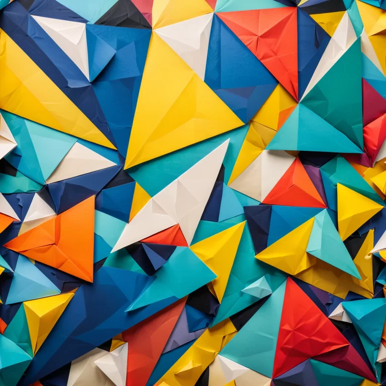 Vibrant Cubism-Inspired Abstract Art with Origami Shapes in 8K