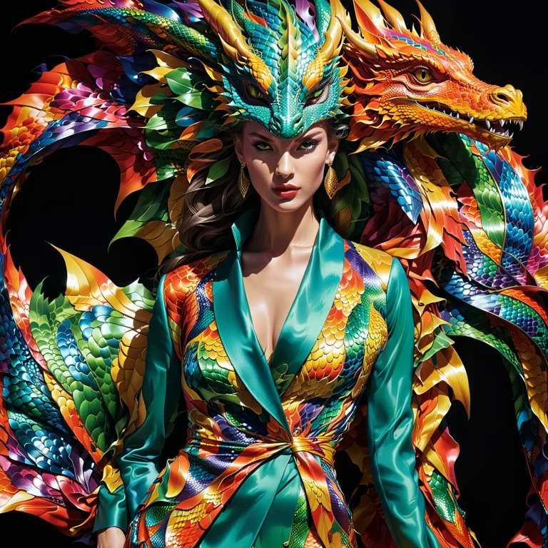 Majestic Dragon Meets High Fashion: A Stunning Illustration