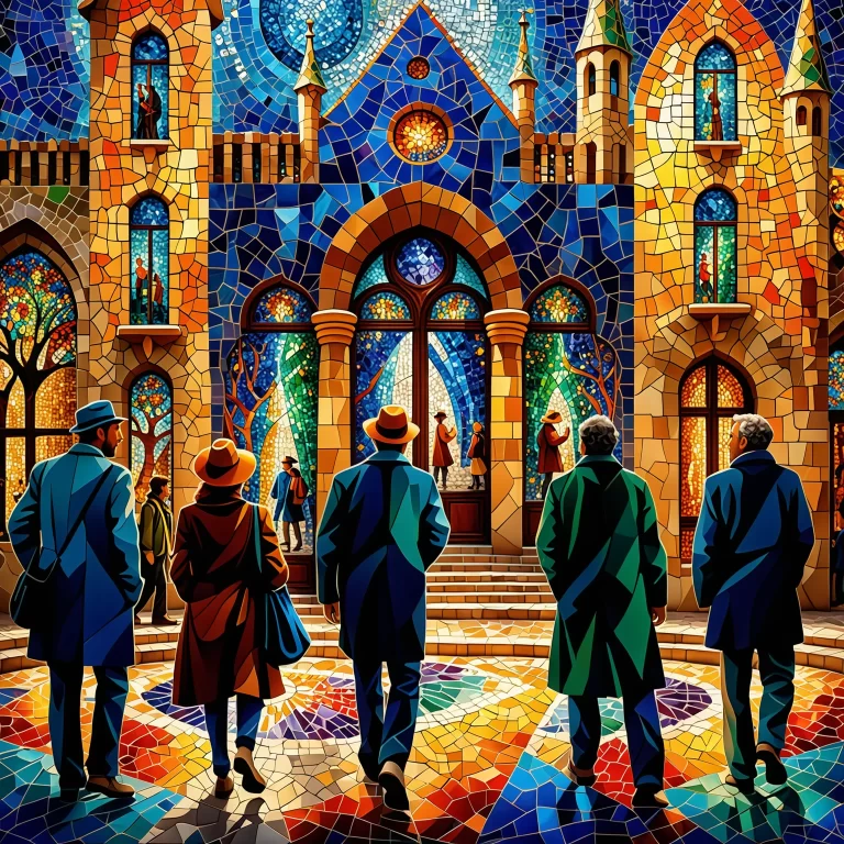 Vibrant Urban Mosaic Art Inspired by Gaudí and Chagall in 8K