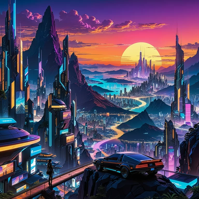 Stunning Cyberpunk Cityscape: Neon Dreamscape at Sunset