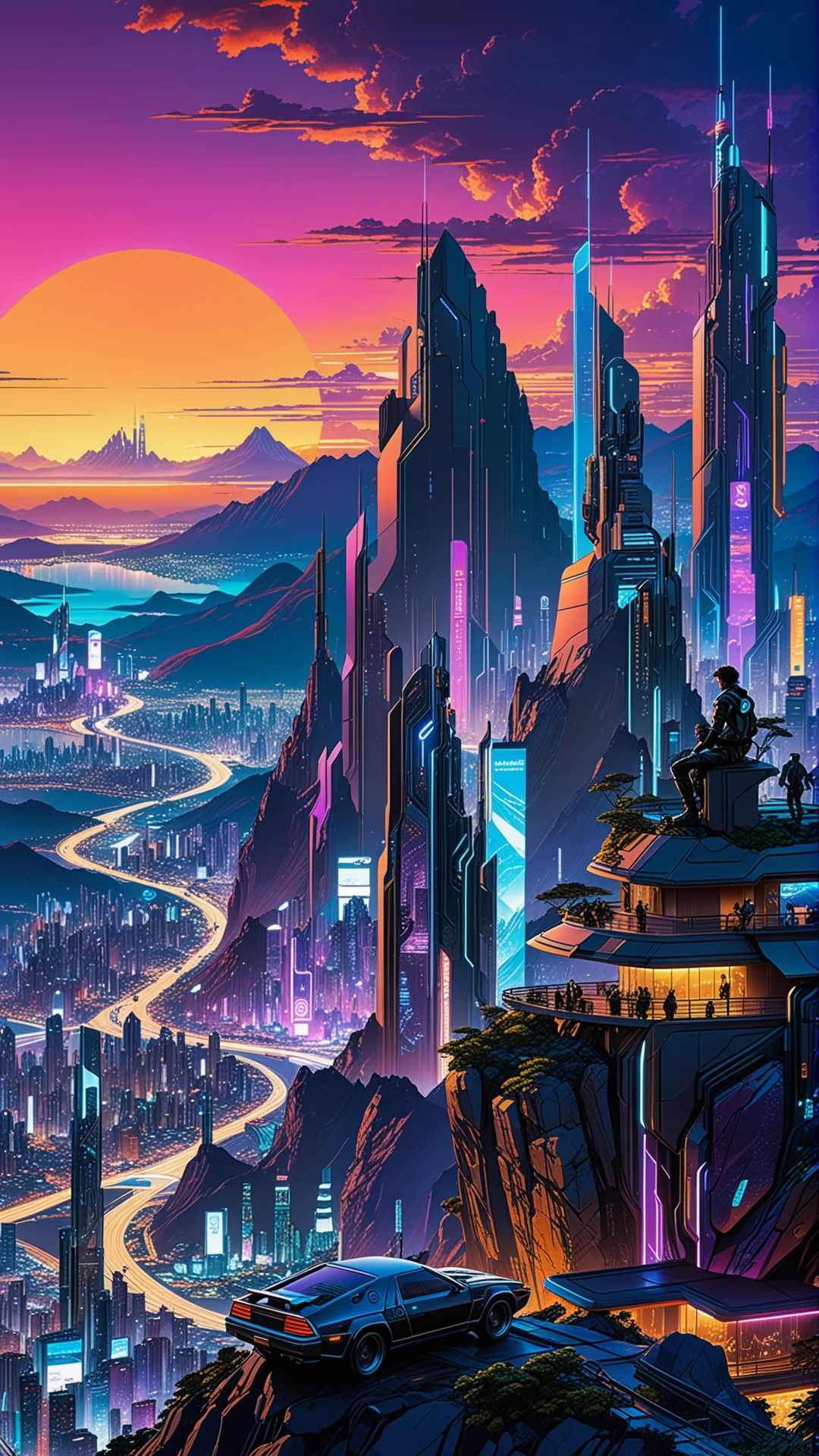 Stunning Cyberpunk Cityscape: Neon Dreamscape at Sunset