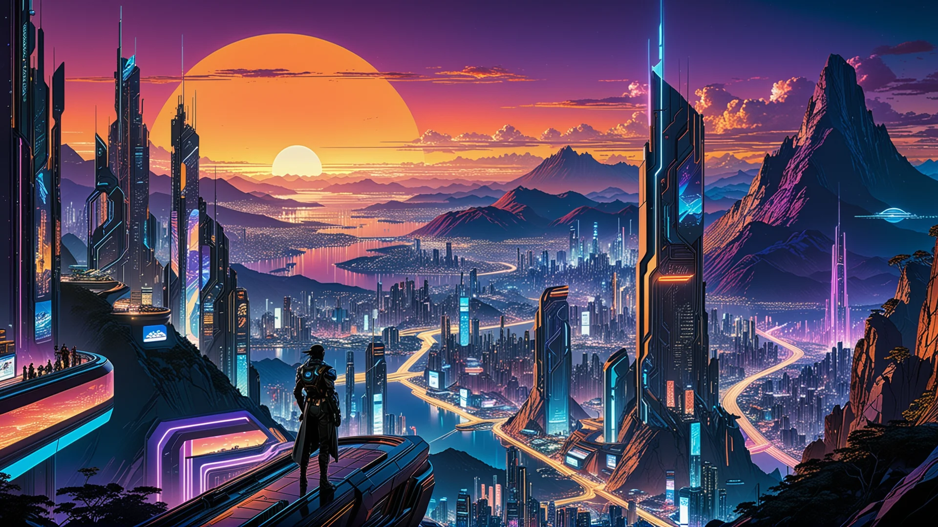 Stunning Cyberpunk Cityscape: Neon Dreamscape at Sunset