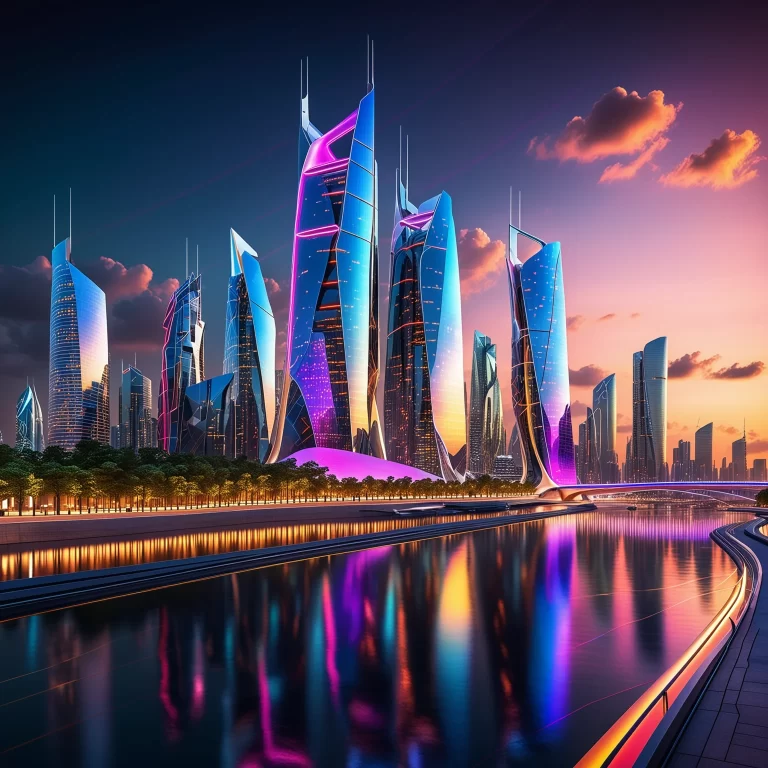 Futuristic City Skyline: Neon Illuminations and Stunning Architecture