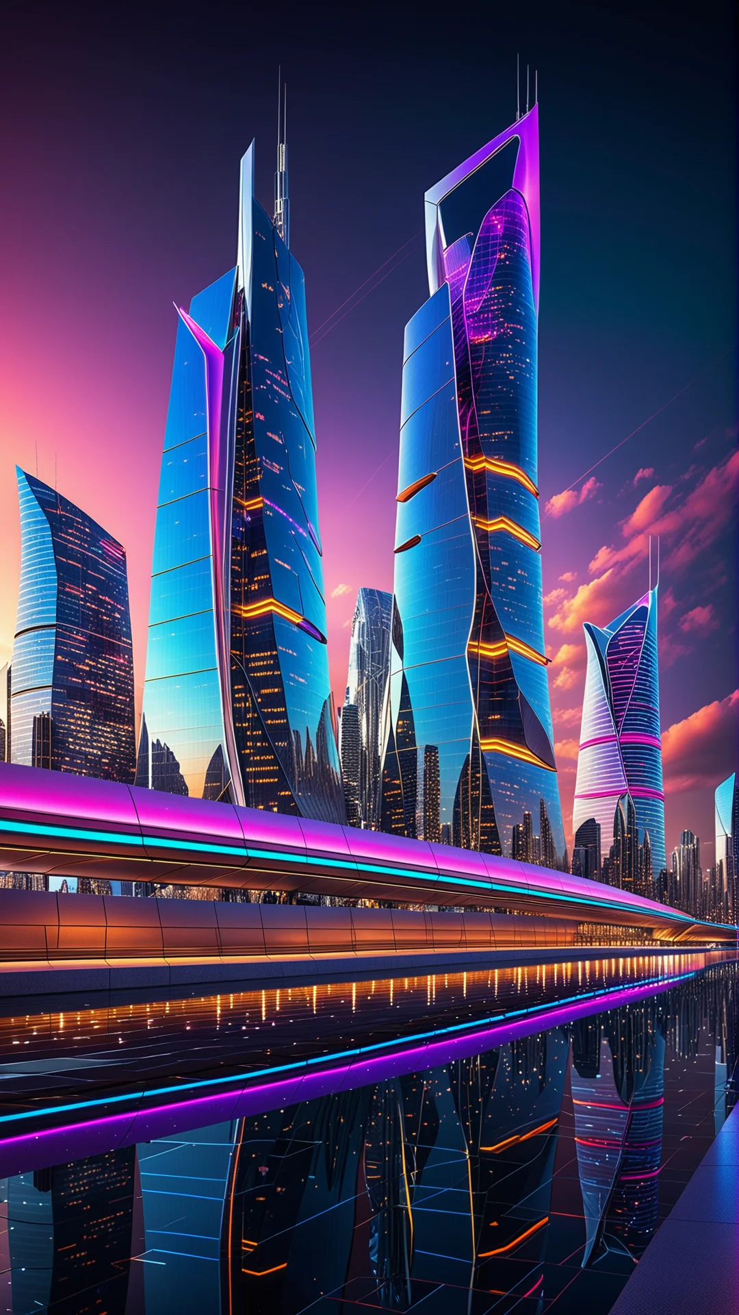 Futuristic City Skyline: Neon Illuminations and Stunning Architecture