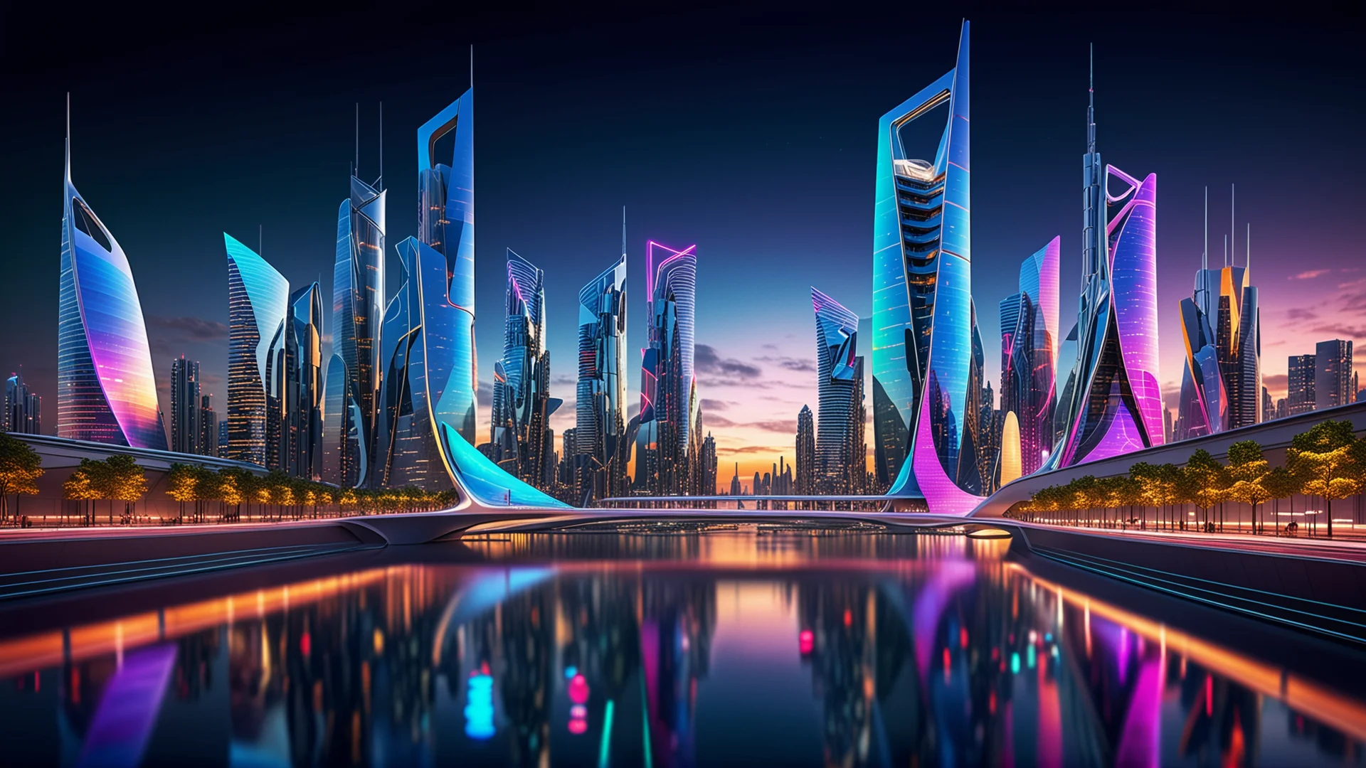 Futuristic City Skyline: Neon Illuminations and Stunning Architecture