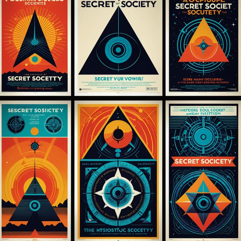 Vibrant Science Film Posters Featuring Secret Societies in Retro-Futuristic Style