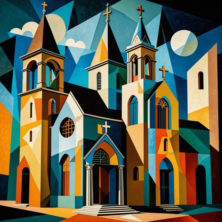 Cubist Church Art: A Modern Interpretation in Vibrant Geometric Design