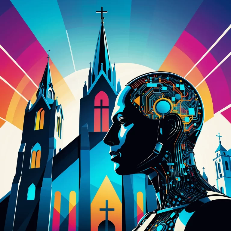 Futuristic AI Art: Bauhaus Style Abstract with Church Silhouette