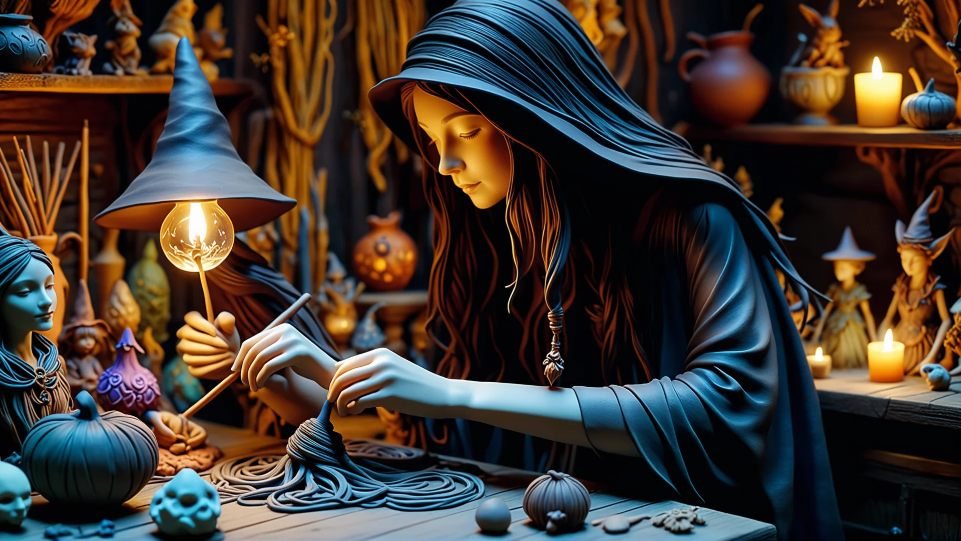 Ethereal Witch Crafting Intricate Polymer Clay Sculptures