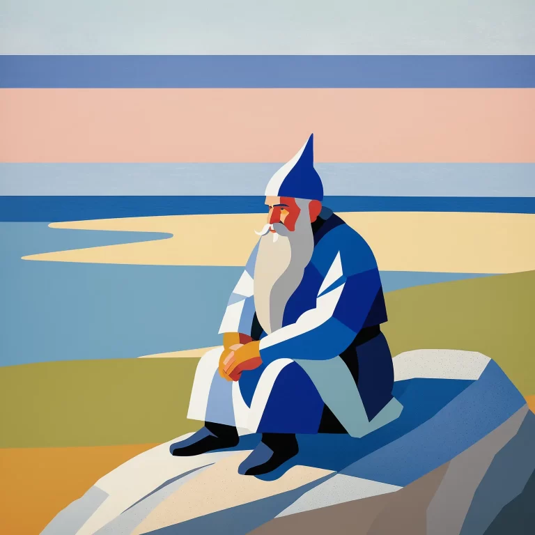 Elegant Minimalist Art of a Wise Dwarf in Serene Landscape