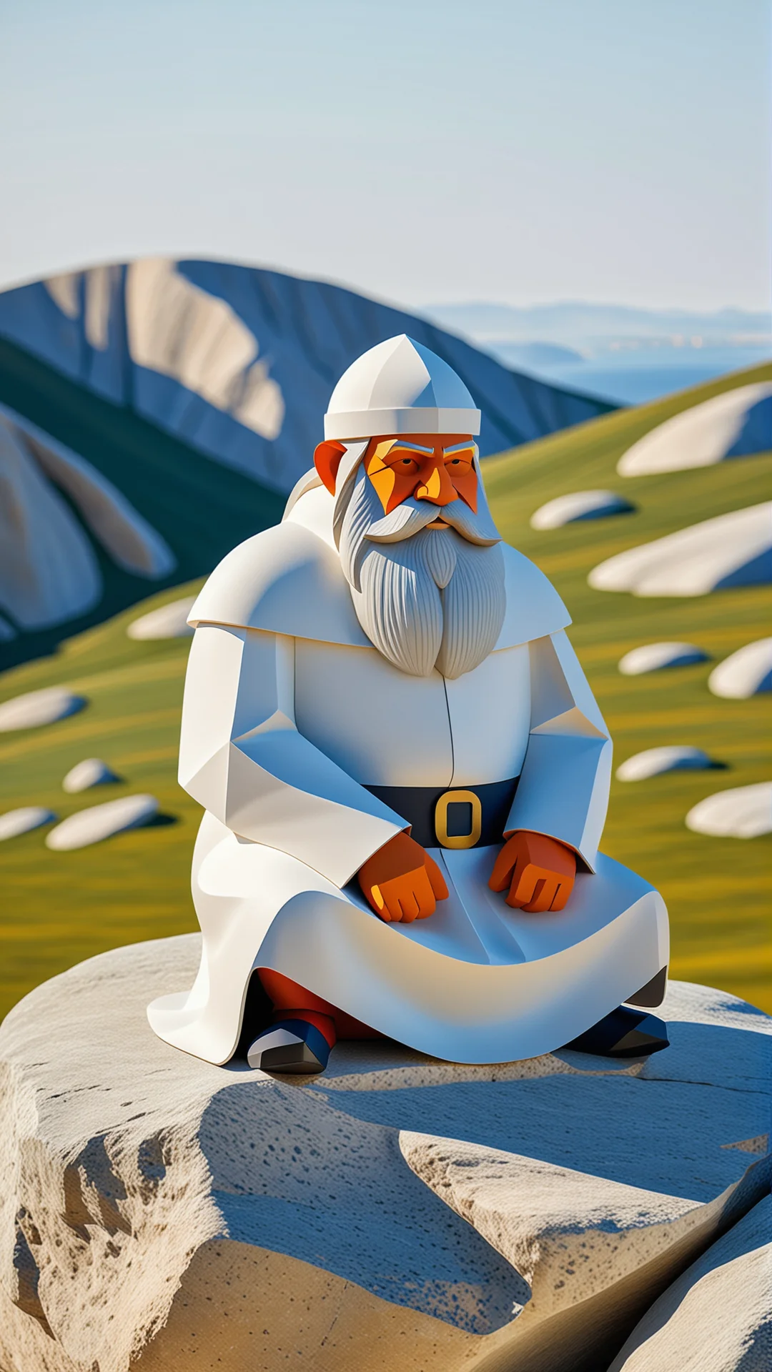 Elegant Minimalist Art of a Wise Dwarf in Serene Landscape