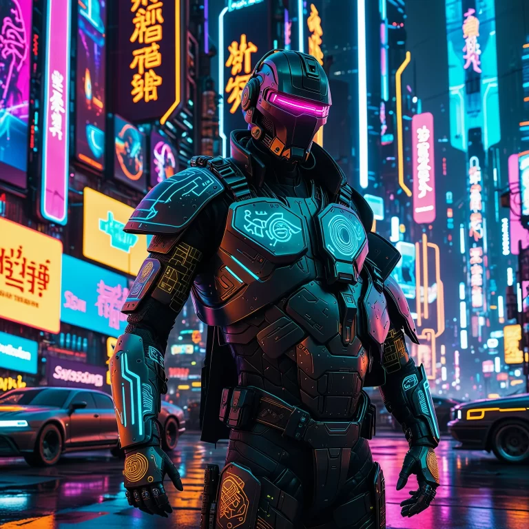 Cyberpunk Villain in Neon City: Photorealistic Art by Stålenhag