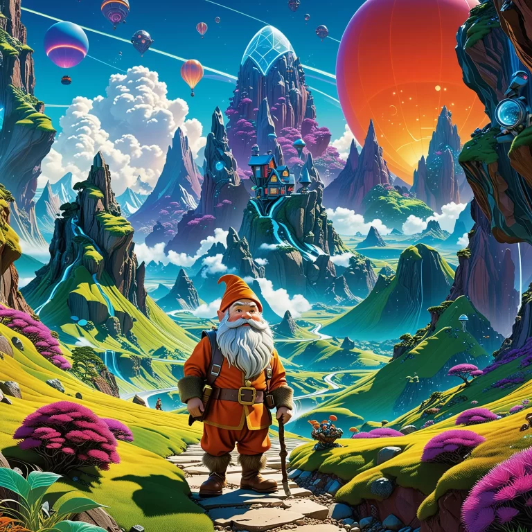 Whimsical Dwarf Adventures in a Futuristic Landscape