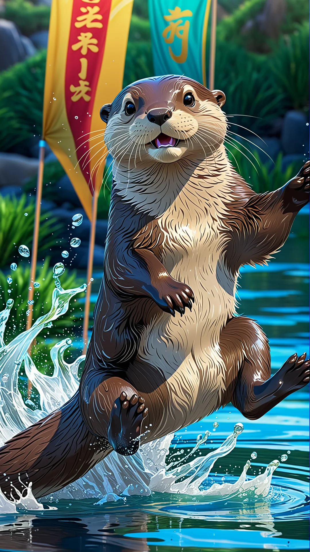 Vibrant Otter Anime Competition: Agility in Colorful Action