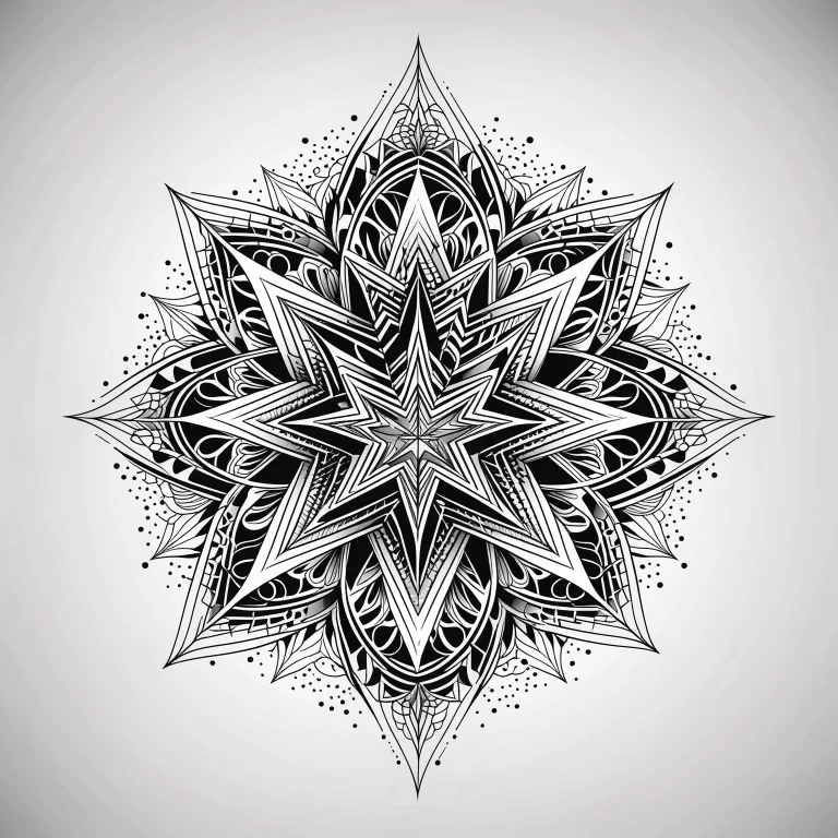 Intricate Star Tattoo Design: Modern & Traditional Fusion in 8K Vector Art