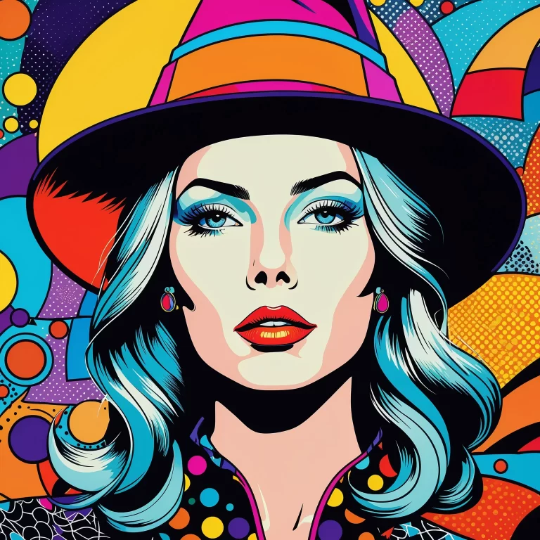 Vibrant Pop Art Portrait of a Beautiful Witch in Whimsical Style