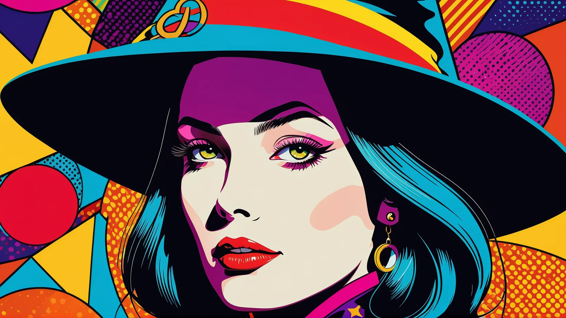 Vibrant Pop Art Portrait of a Beautiful Witch in Whimsical Style