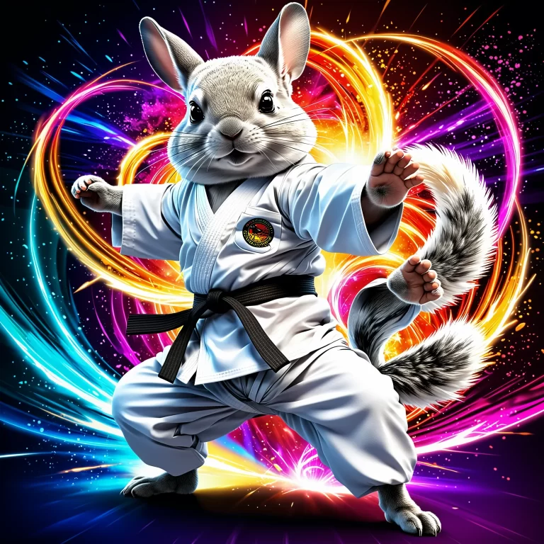 Dynamic Anime Karate Chinchilla: A Colorful Action Illustration