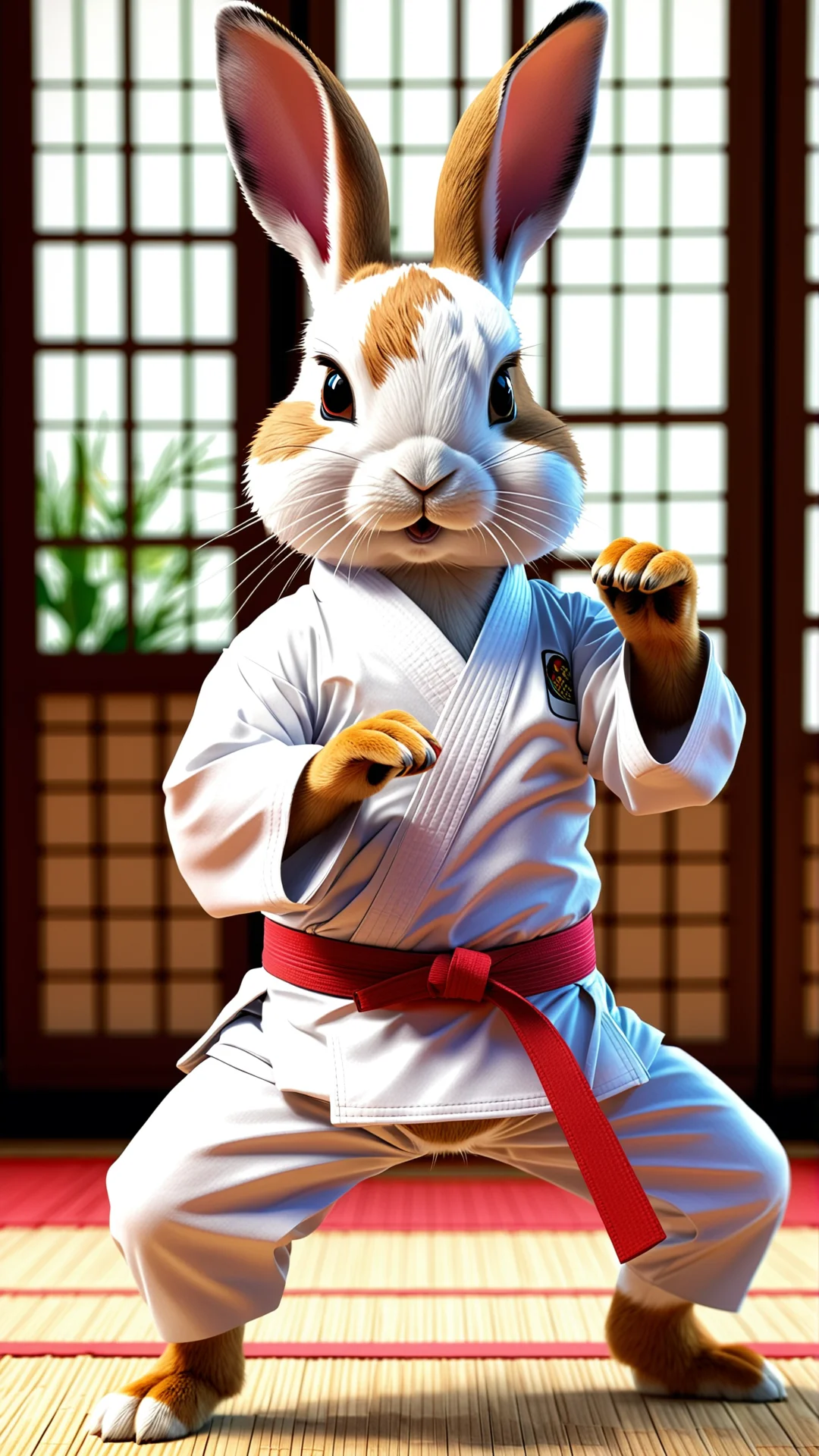 Karate-Practicing Anime Rabbit Illustration in Vibrant Dojo