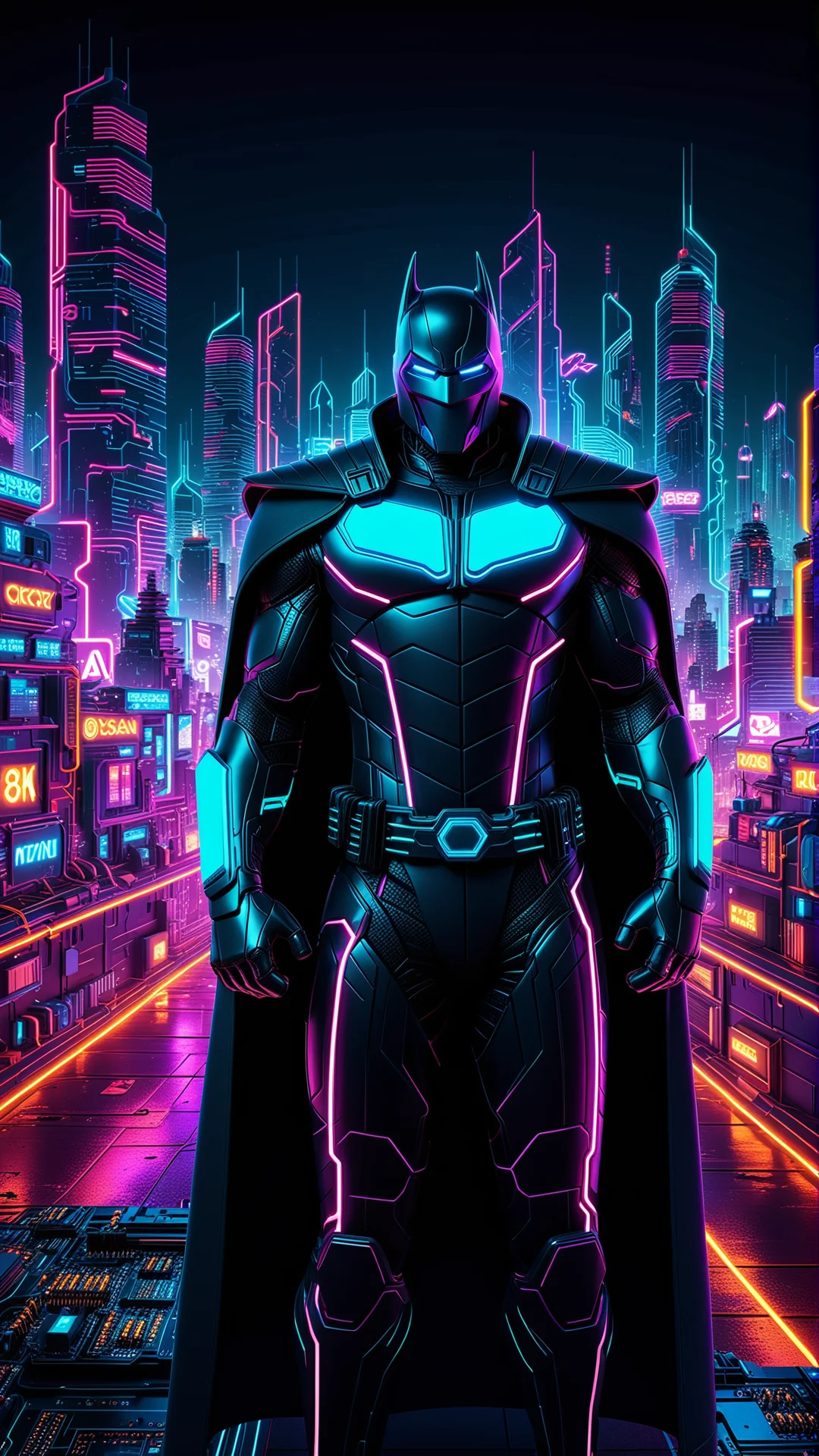 Cyberpunk Neon Villain Art: Futuristic Eerie Cityscape