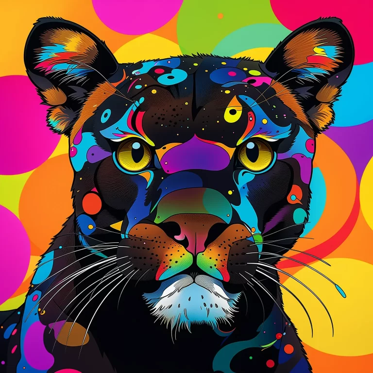 Vibrant Caricature Portrait of a Black Cougar in Digital Art Style