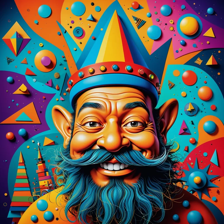 Whimsical Modern Art: Playful Dwarf in Surreal Vibrant Colors