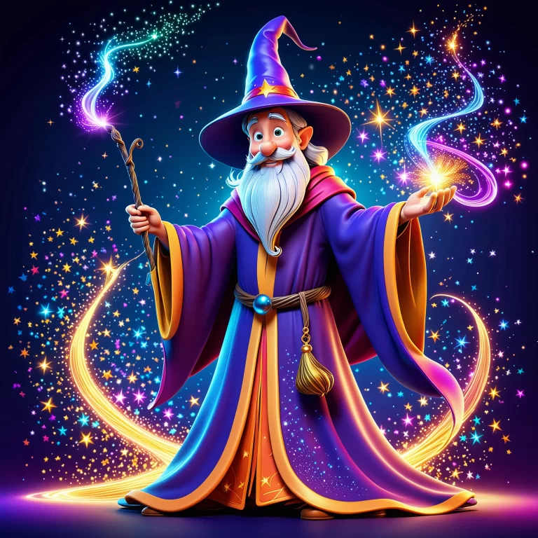 Enchanting Cartoon Wizard Casting Spells in Vibrant Colors