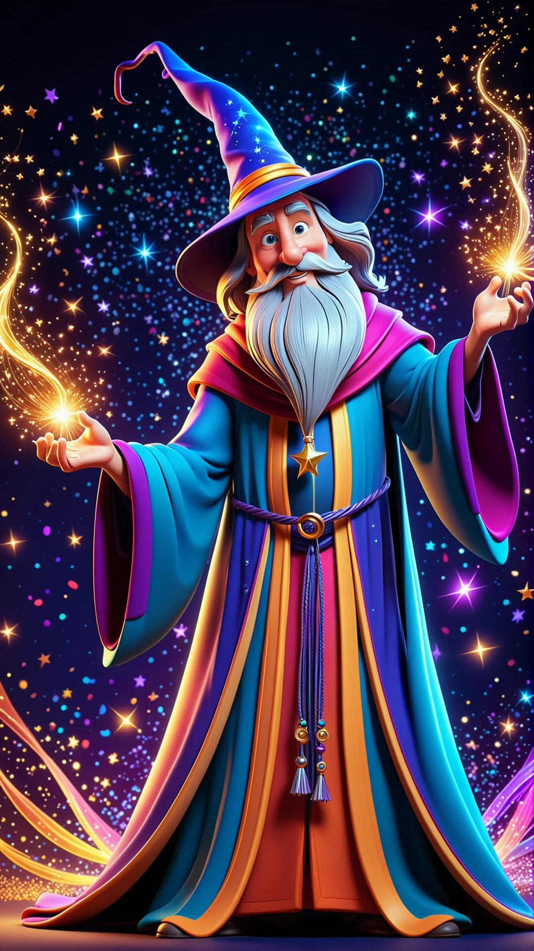 Enchanting Cartoon Wizard Casting Spells in Vibrant Colors