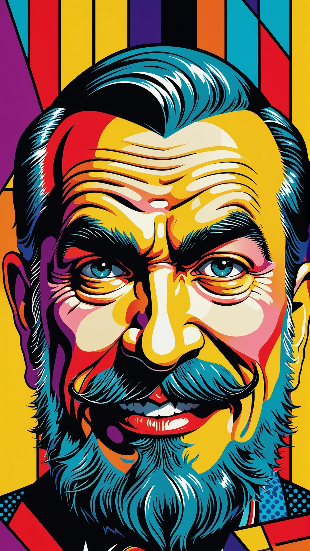 Vibrant Pop Art: Mischievous Dwarf in Bold Geometric Colors