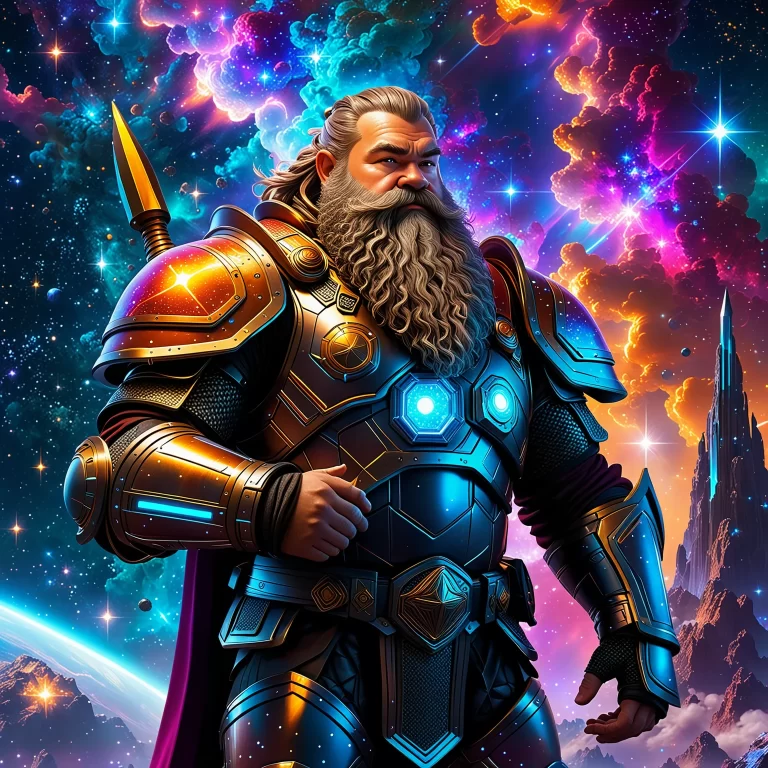 Futuristic Wise Dwarf in Ethereal Space: A Digital Masterpiece