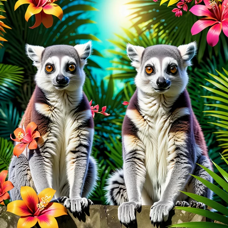 Vibrant Anime Lemur Catta: Colorful Personalities in 4K Detail