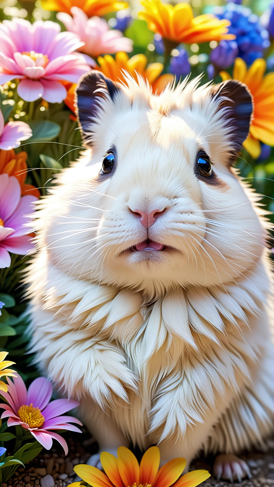 Adorable Anime Cavia Porcellus Surrounded by Colorful Flowers