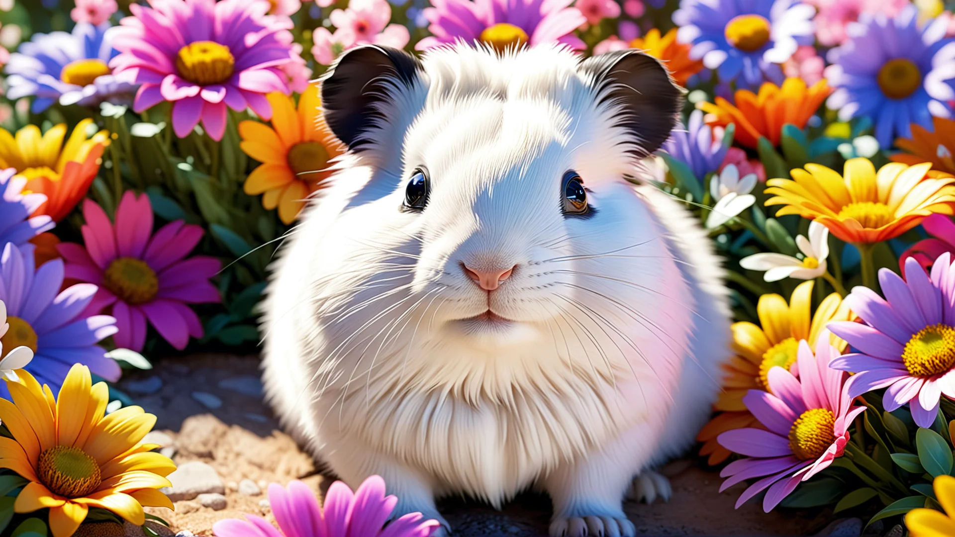 Adorable Anime Cavia Porcellus Surrounded by Colorful Flowers