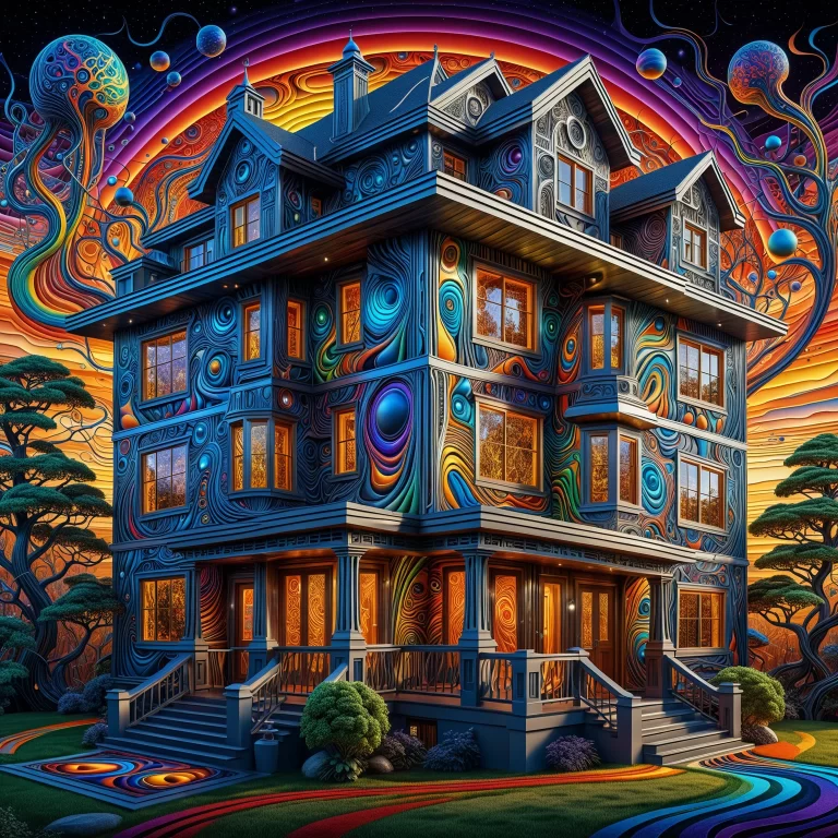 Mesmerizing AI-Themed House: A Vibrant Surreal Illustration