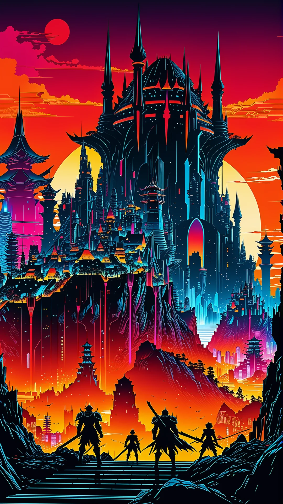 Futuristic Cityscape: Cybernetic Warriors & Dark Landscapes