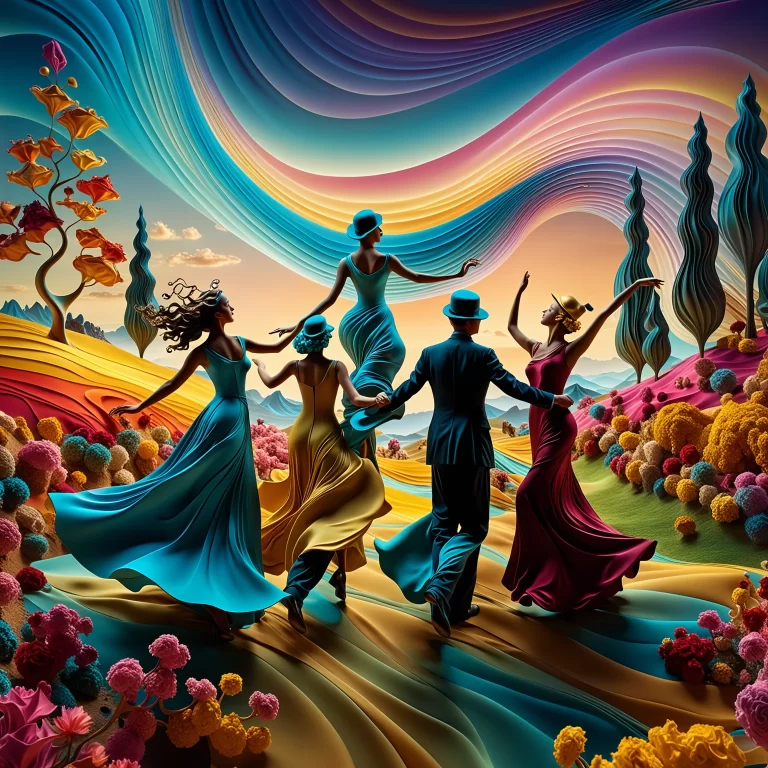 Whimsical Dance in Dreamlike Landscapes: A Surreal Art Journey