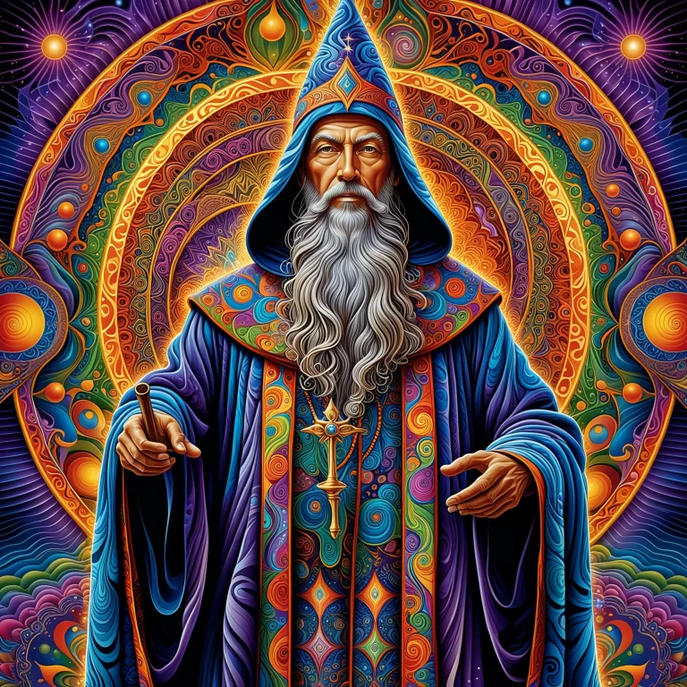 Psychedelic Wizard Illustration: Mesmerizing Art by Alex Grey in 8K