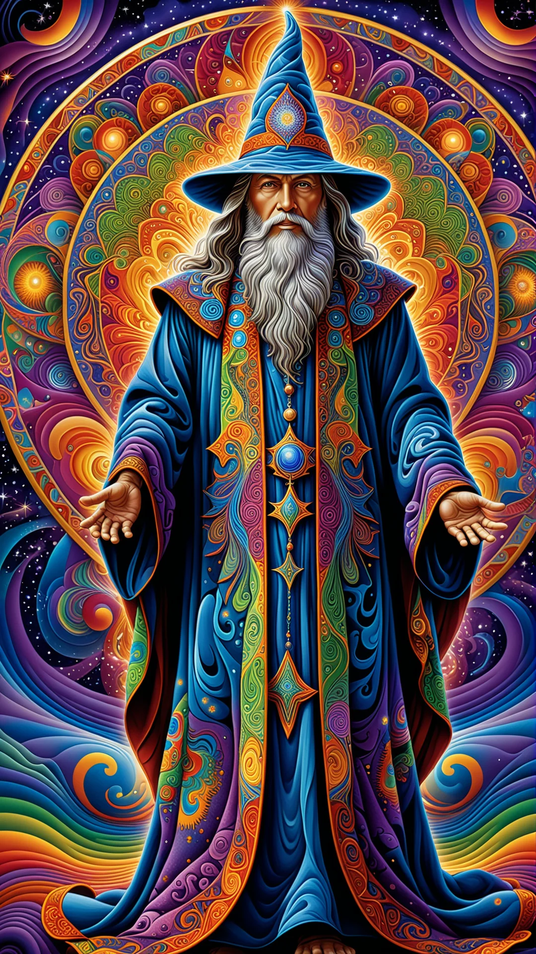 Psychedelic Wizard Illustration: Mesmerizing Art by Alex Grey in 8K